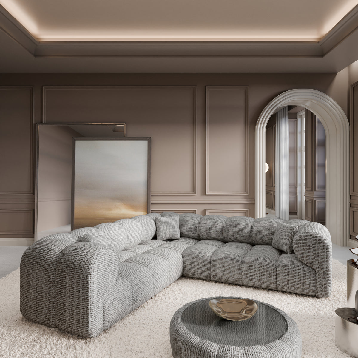 Sofa Claude Corner Form - BOUCLE COCO Off Grey - Room View