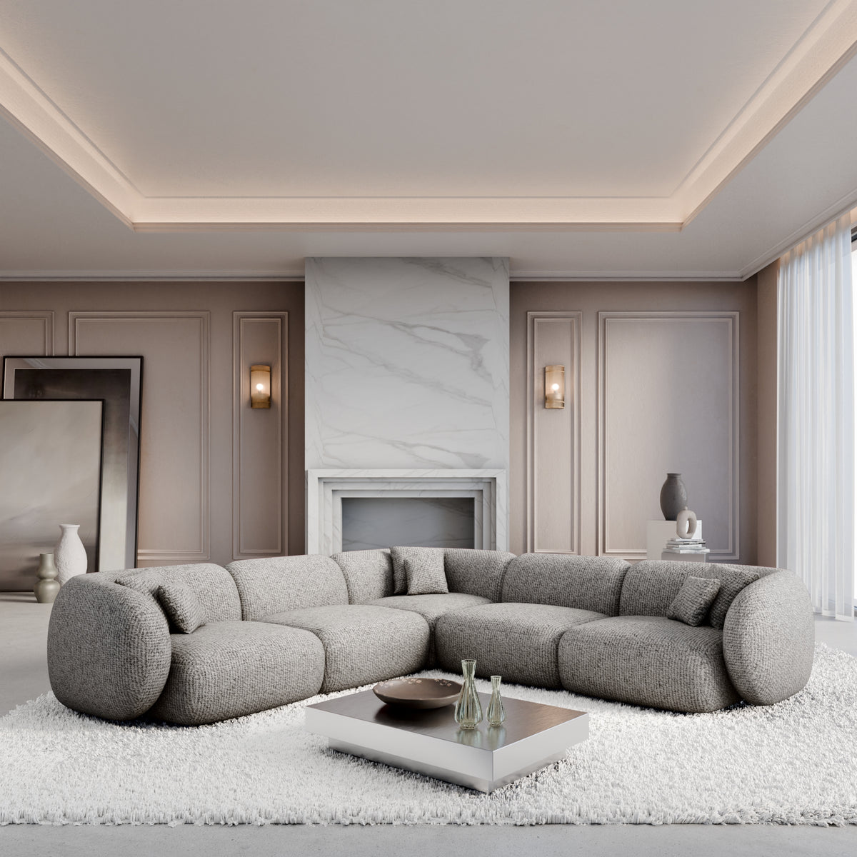 Sofa Mojave Corner Form - BOUCLE COCO Off Grey - Room View