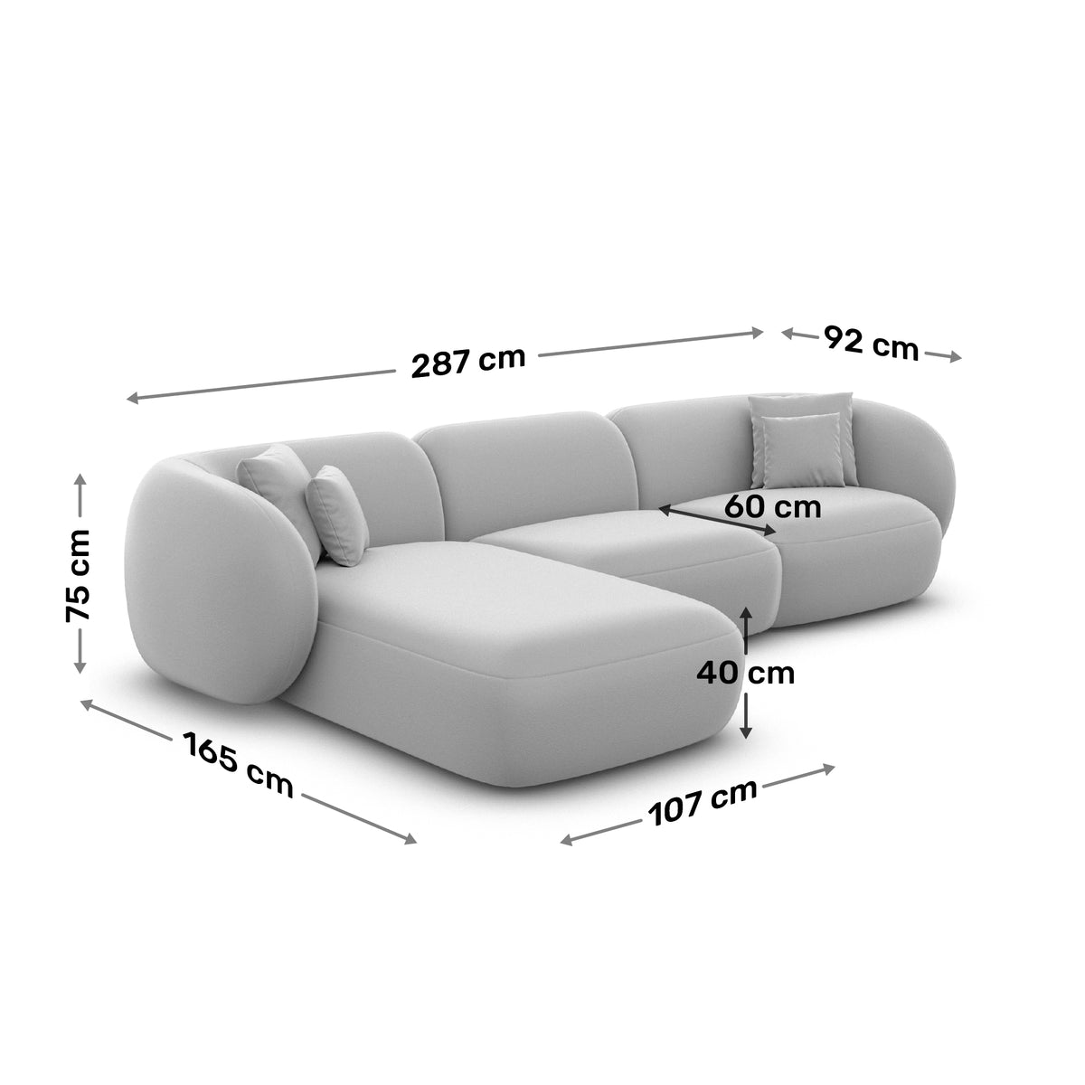 Sofa Mojave L Form (Left) - Dimensions