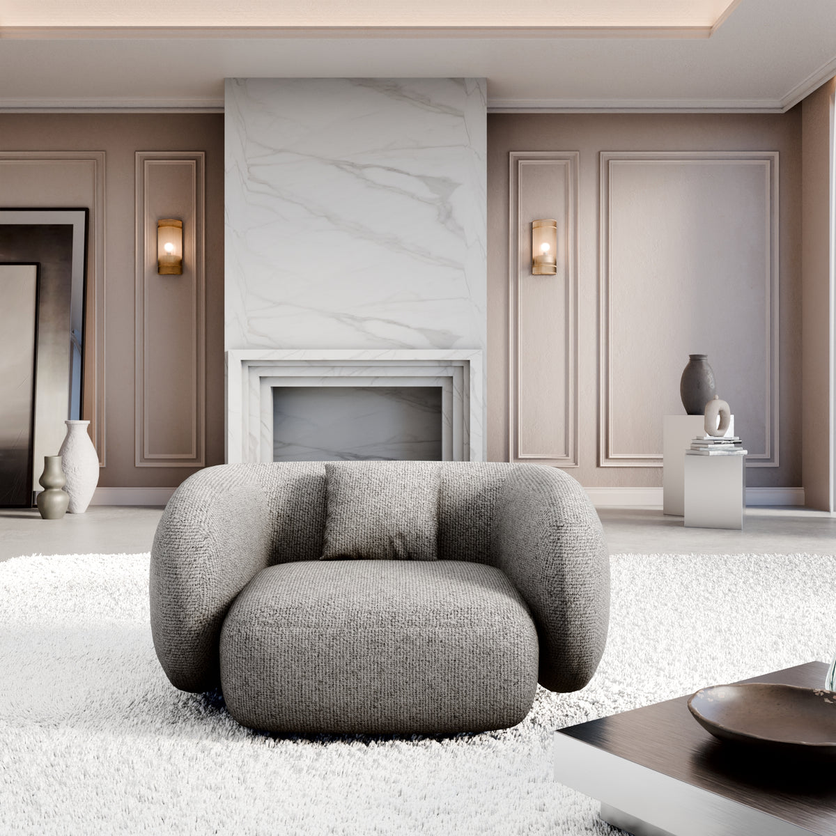 Sofa Mojave 1 Seater - BOUCLE COCO Off Grey - Room View