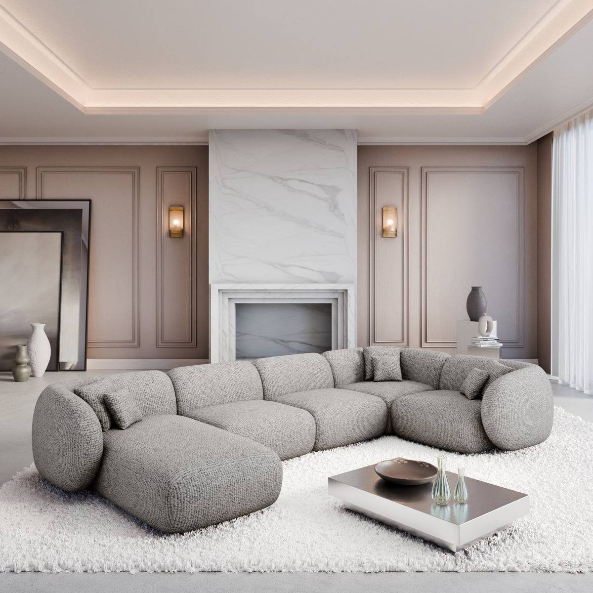 Sofa Mojave U Form - BOUCLE COCO Off Grey / Left - Room View