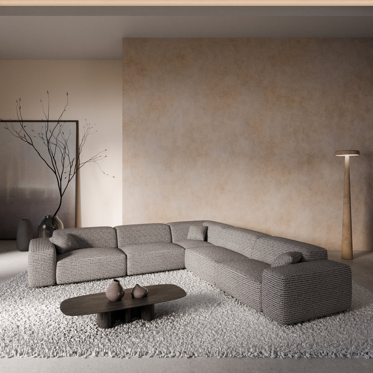 Sofa Malibu Corner Form - BOUCLE COCO Off Grey - Room View