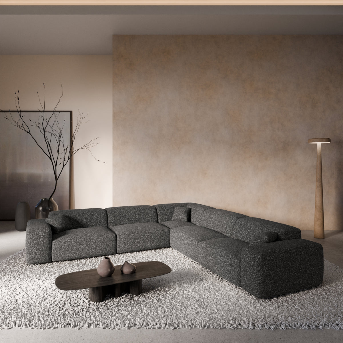 Sofa Malibu Corner Form - BOUCLE Graphite - Room View