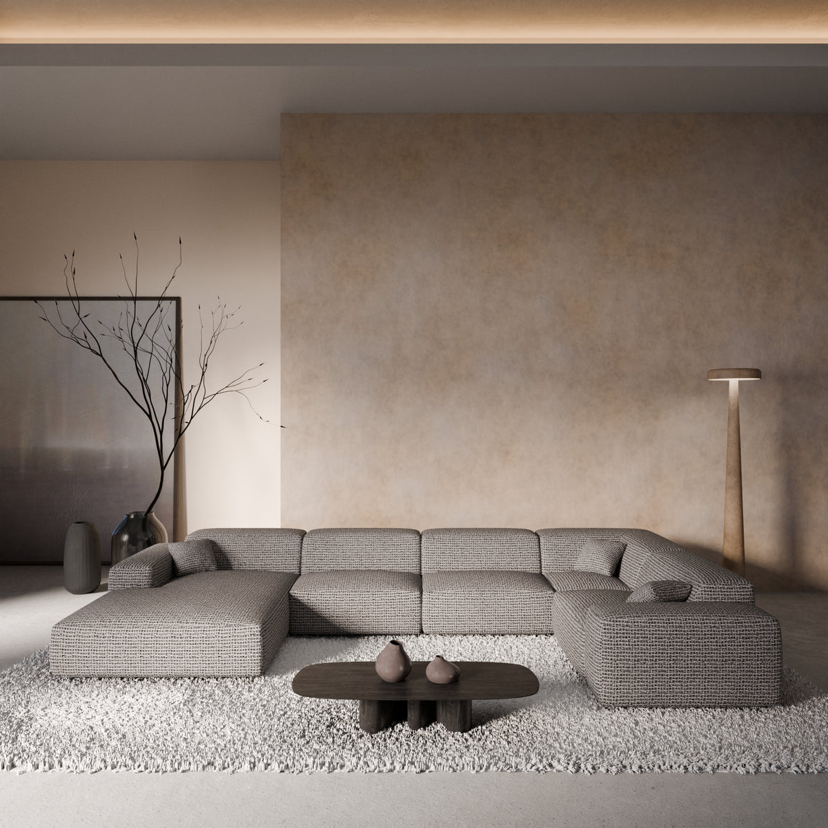 Sofa Malibu U Form - BOUCLE COCO Off Grey / Left - Room View