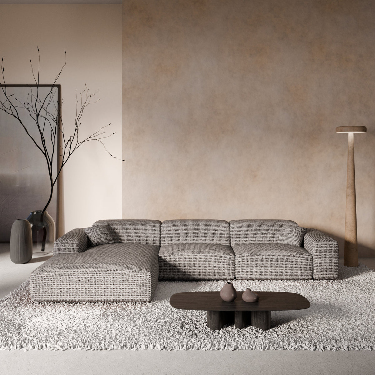 Sofa Malibu L Form - BOUCLE COCO Off Grey / Left - Room View