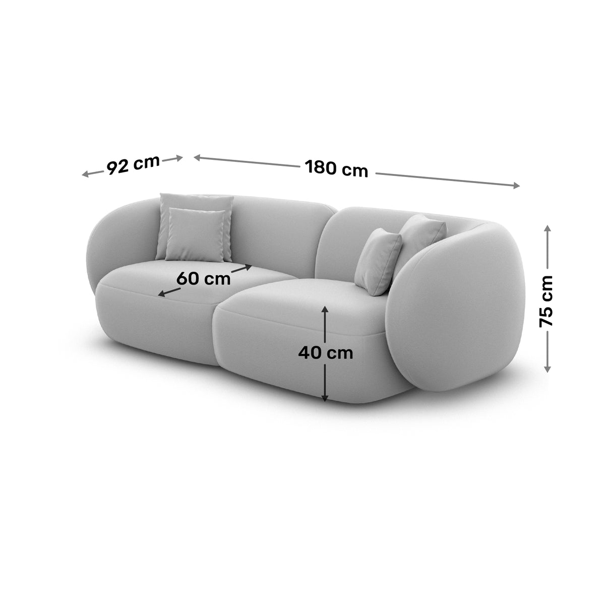 Sofa Mojave 2 Seater - Dimensions