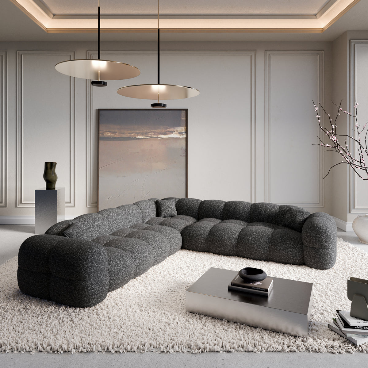 Sofa Bailando Corner Form - BOUCLE Graphite - Room View