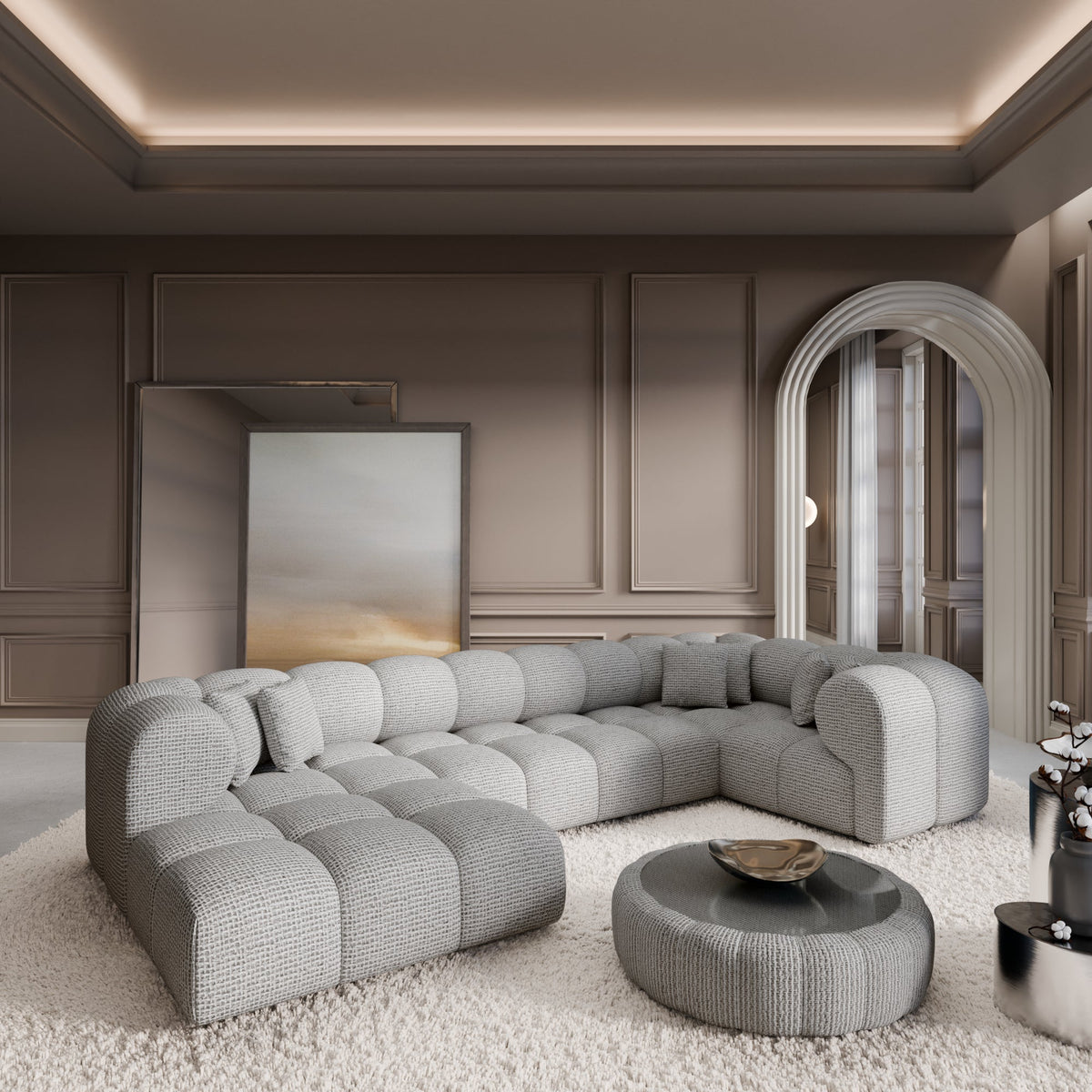 Sofa Claude U Form - BOUCLE COCO Off Grey / Left - Room View